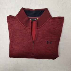 Under Armour Sweatshirt Mens Large Red Fleece 1/4 Zip Pullover Logo Athletic